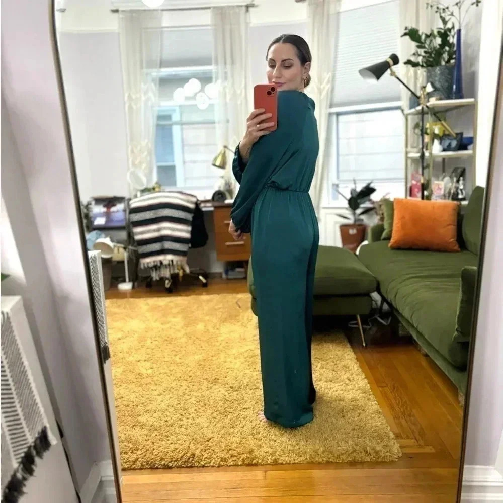 NWOT Dark Green / Turquoise Satin Effect Zara Jumpsuit - Picture 7 of 9